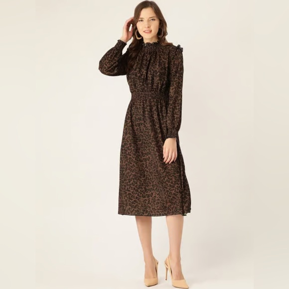 Zara Sheer Leopard Print Midi Dress Women’s Size Small - Picture 1 of 11